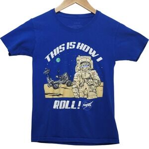 NASA Kids Blue Graphic T-Shirt Astronaut Lunar Rover This Is How I Roll Size M 8